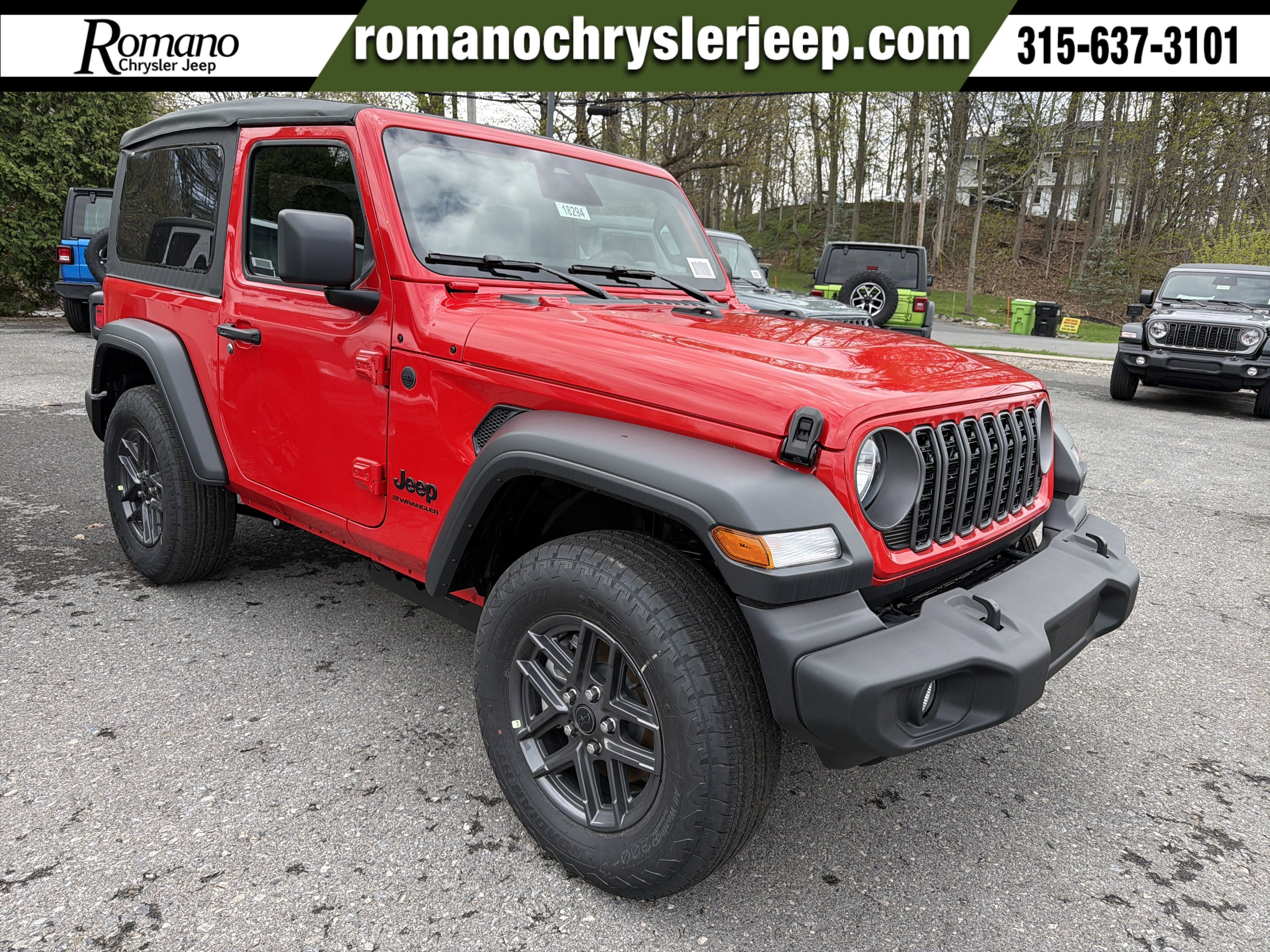 2026 Jeep Wrangler Sport S in Firecracker Red Clearcoat — front three-quarter view