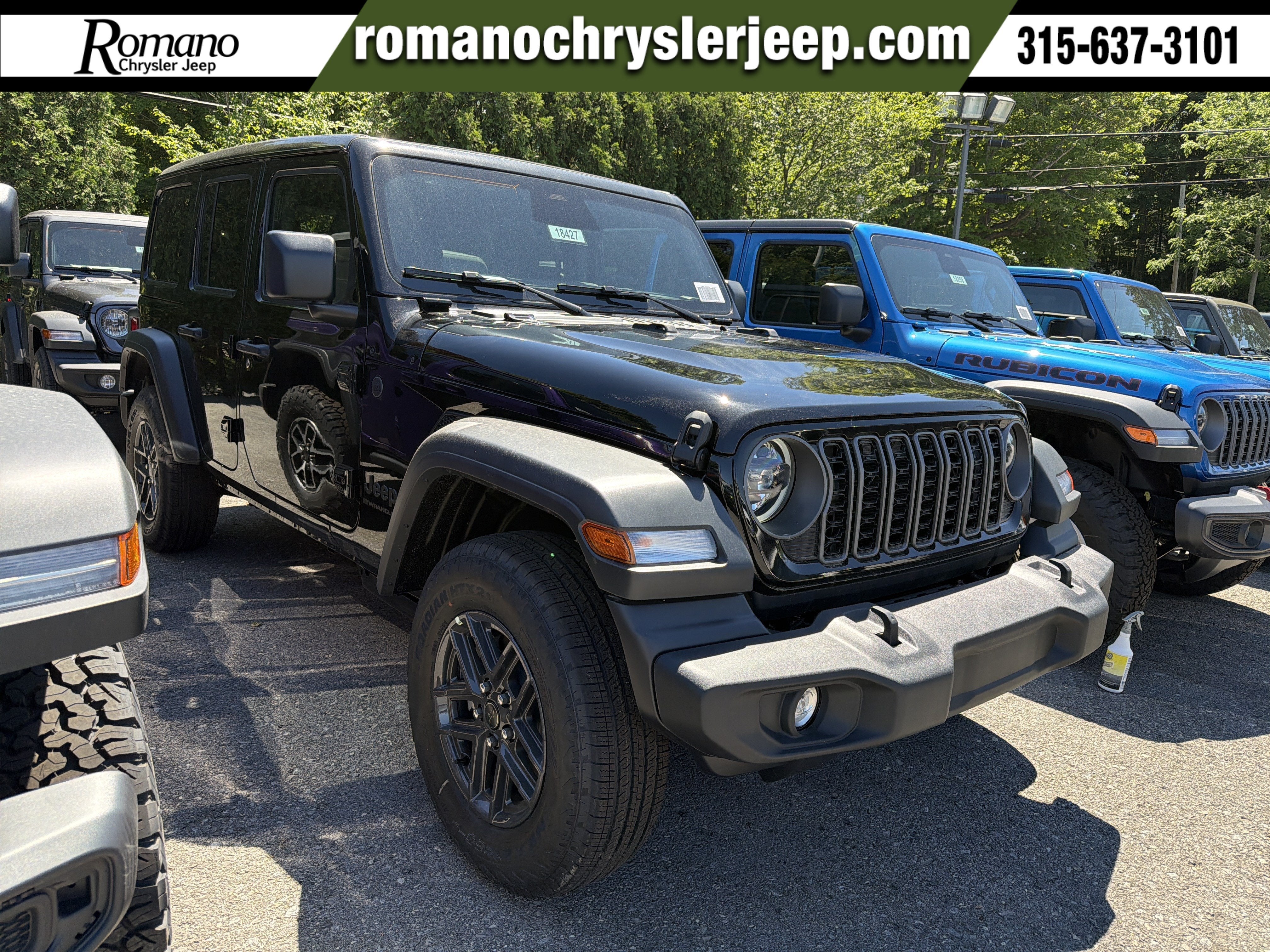2026 Jeep Wrangler Sport S in Black Clearcoat — front three-quarter view