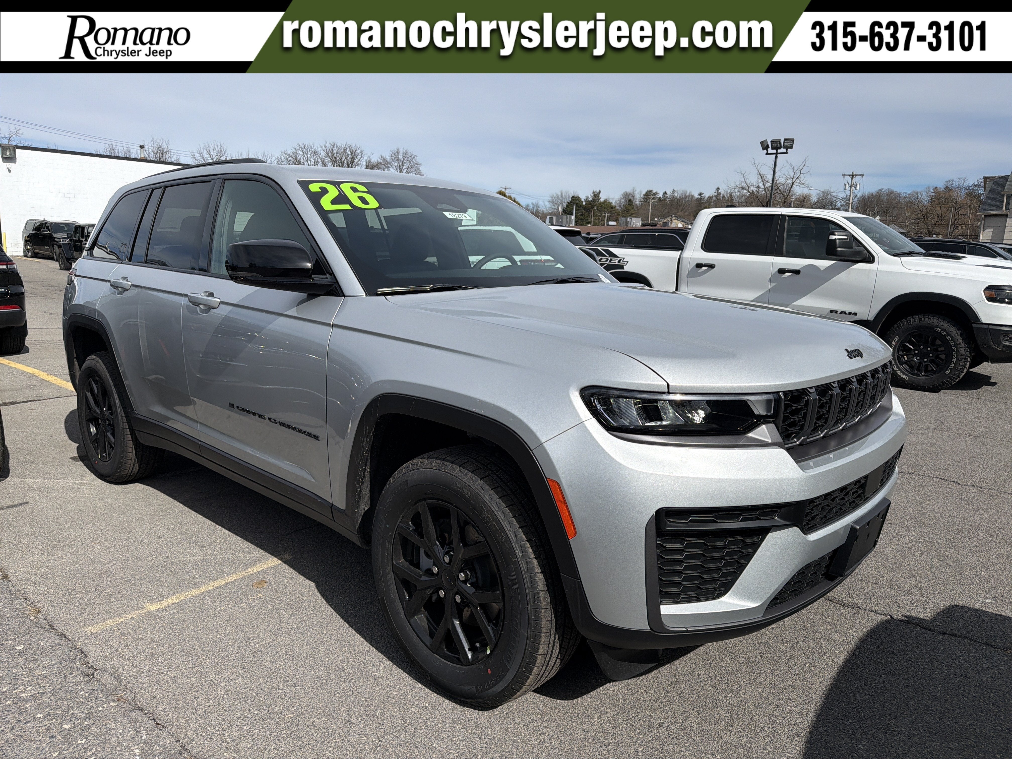 2026 Jeep Grand Cherokee Laredo Altitude in Silver Zynith — front three-quarter view