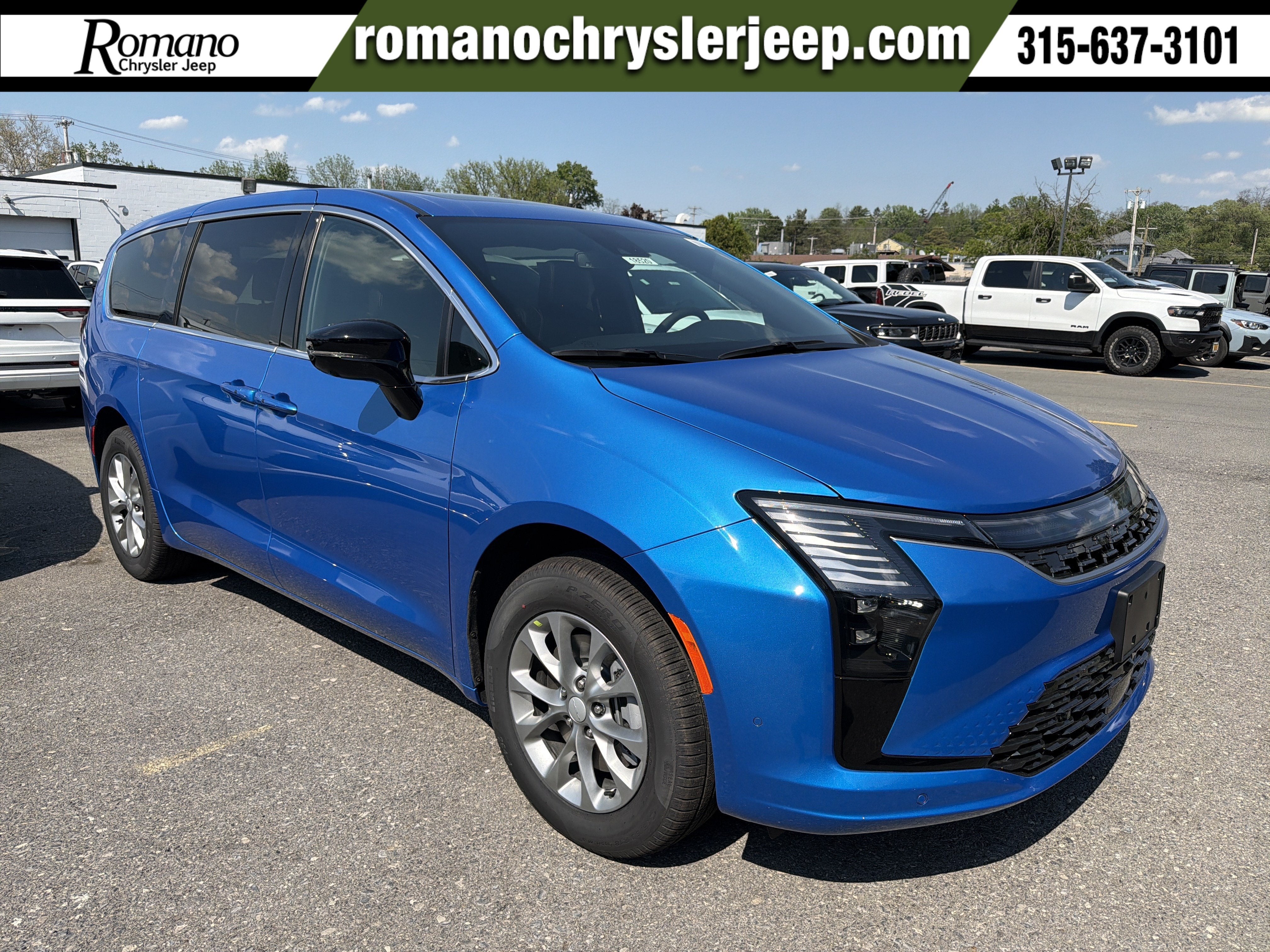 2027 Chrysler Pacifica Select AWD in Hydro Blue Pearlcoat — front three-quarter view