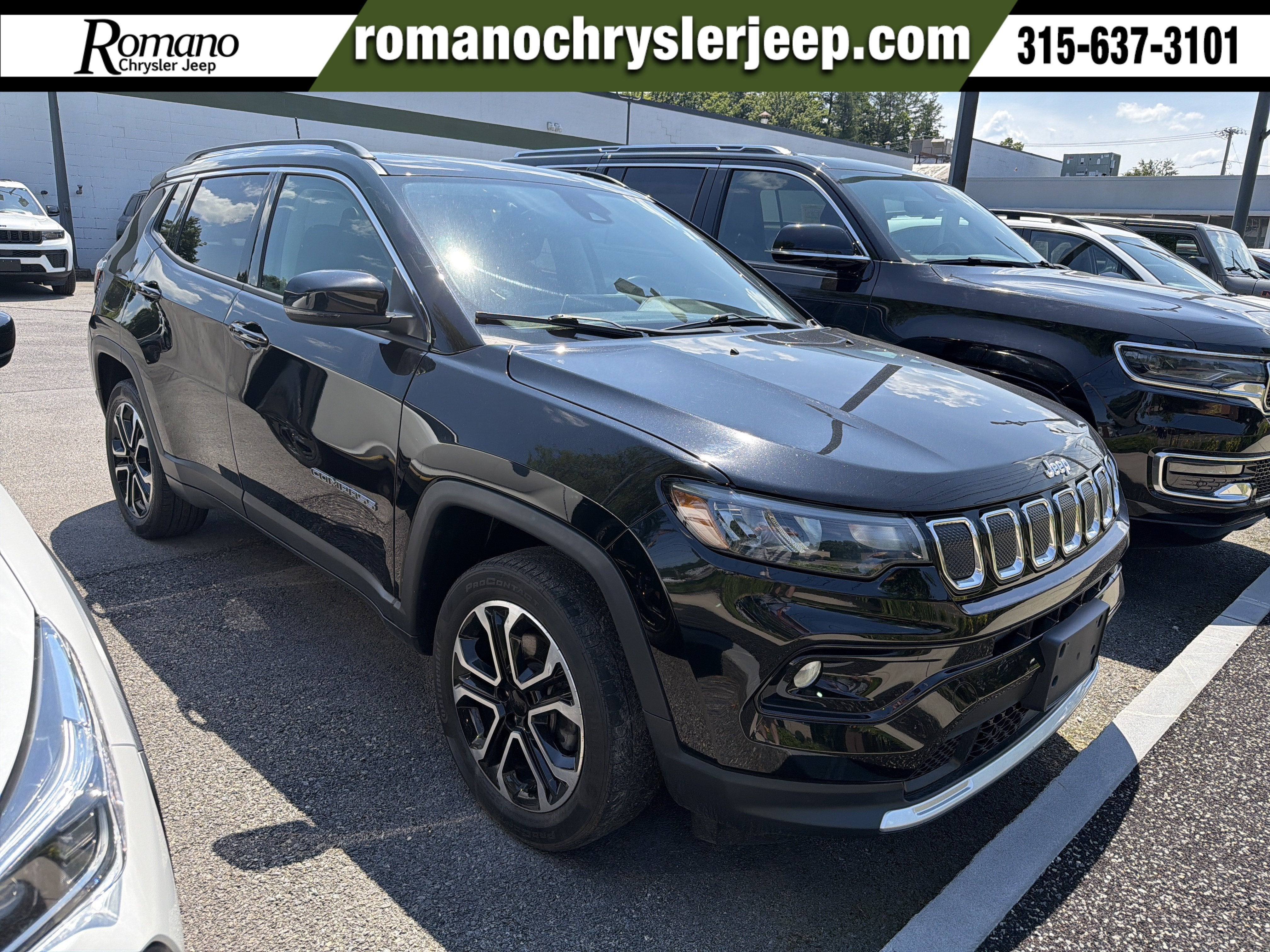 2022 Jeep Compass Limited in Diamond Black Crystal Pearlcoat — front three-quarter view