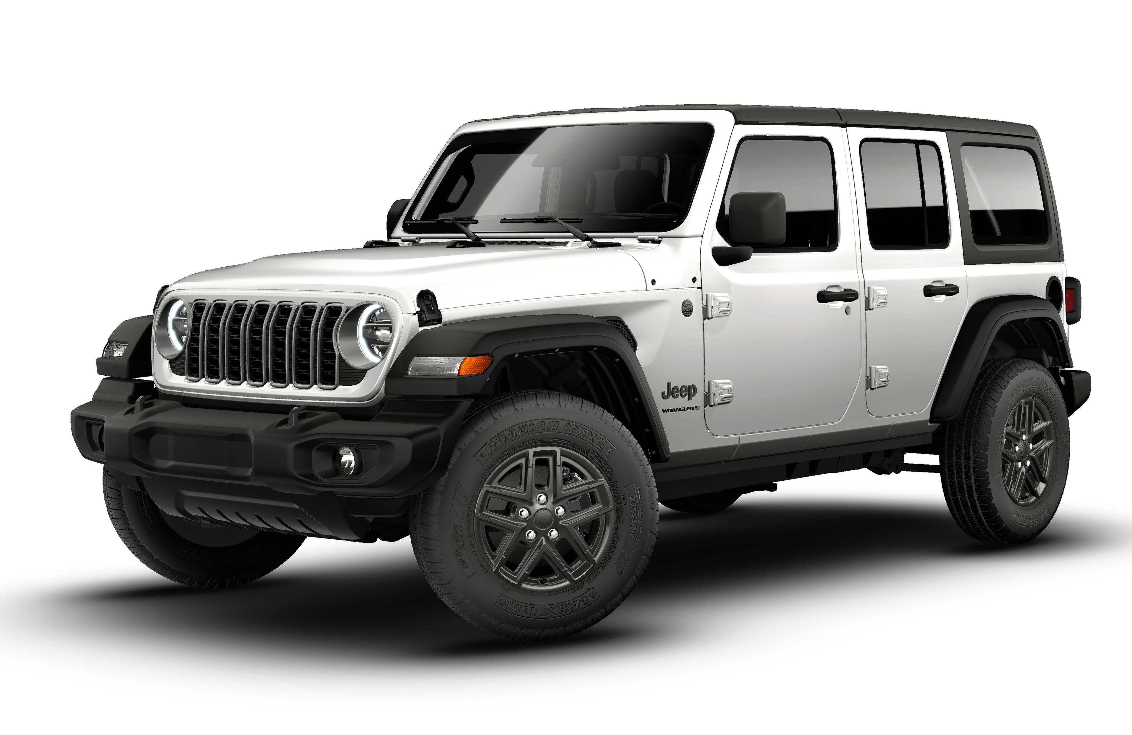 2026 Jeep Wrangler WRANGLER 4-DOOR SPORT S in Bright White Clear-Coat Exterior Paint — front three-quarter view